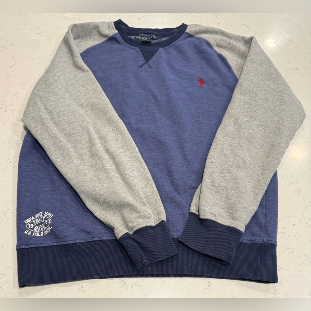 U.S. Polo Assn. Men's Blue and Light Gray Crewneck Sweater